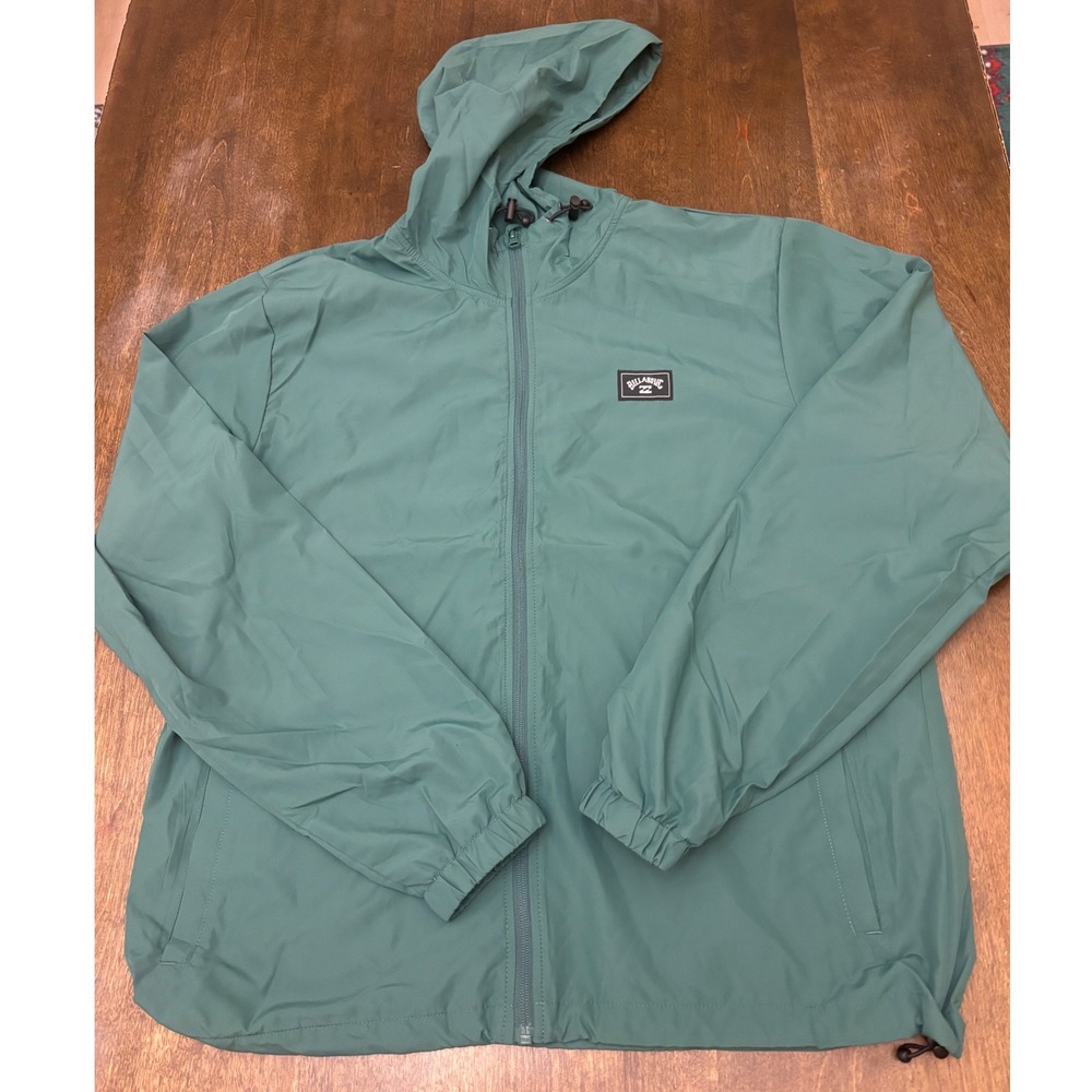 Billabong Indy Jacket Mens Large Jungle Green Full Zip Hooded Windbreaker NEW